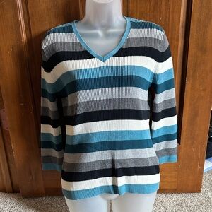 Croft & Barrow Striped V-Neck Sweater - Teal, Black, Gray, Cream